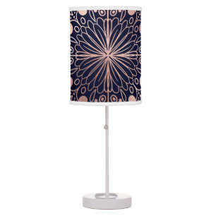 Girly Boho Rose Gold Blush Pink Navy Mandalas Table Lamp