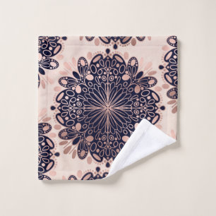 Girly Boho Rose Gold Blush Pink Navy Mandalas Wash Cloth