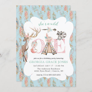 Girly Boho Wild One Birthday Party Invitation