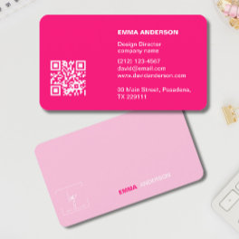 Girly Bold PINK Qr Code Professional Business logo Business Card