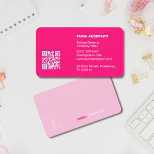 Girly Bold PINK Qr Code Professional Business logo Business Card