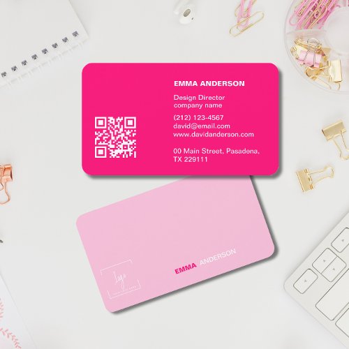 Girly Bold PINK Qr Code Professional Business logo Business Card