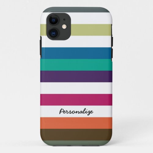 Girly Bold Raibow Big Horizontal Stripes and Name iPhone 11 Case