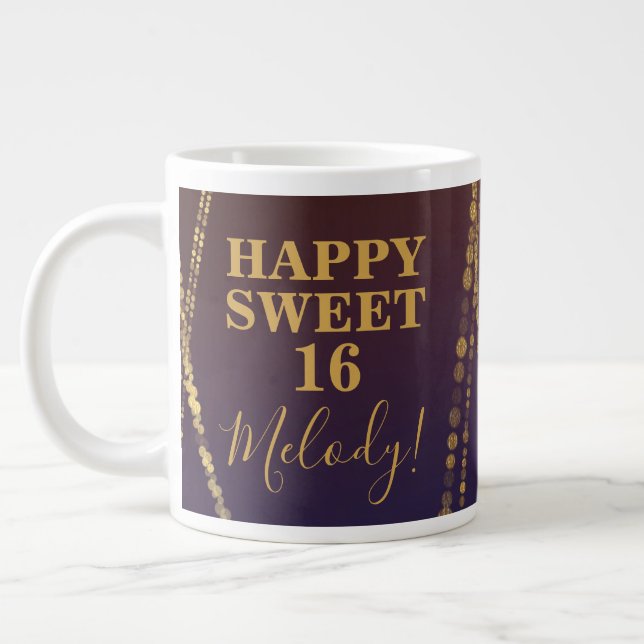 Girly Bordeaux Red Burgundy Glam Sweet 16 Birthday Giant Coffee Mug (Left)