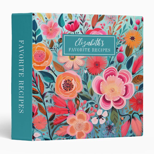 Girly Botanical Floral  3 Ring Binder (Front/Spine)