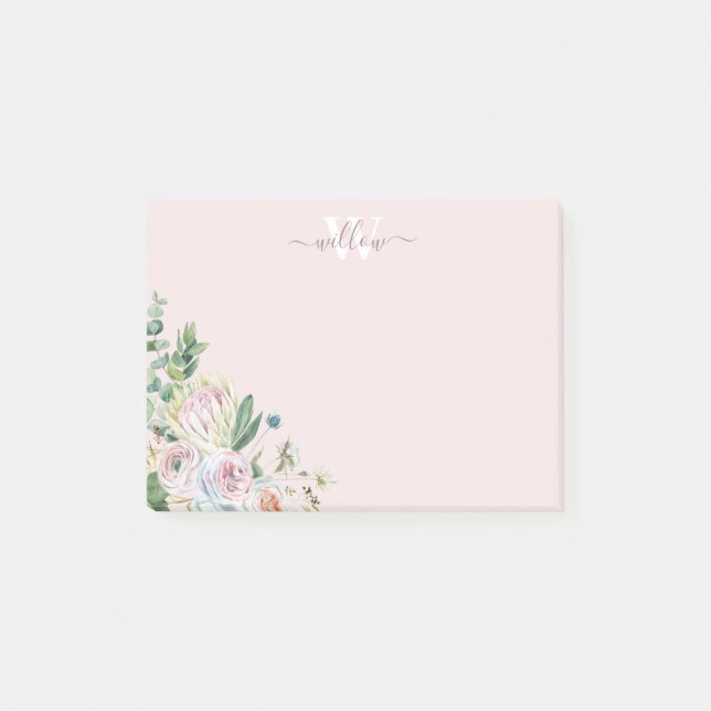 Girly Botanical Monogram Greenery Notes (Front)