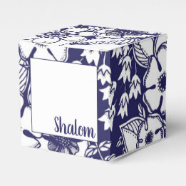 Girly Botanical Shalom Blue White Garden Drawing Favor Boxes