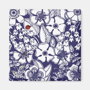 Girly Botanical Shalom Blue White Garden Drawing Magnet