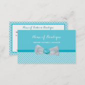 Girly Boutique Aqua Gingham Cute Pearls Rose Bow Business Card (Front/Back)