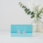 Girly Boutique Aqua Gingham Cute Pearls Rose Bow Business Card (Standing Front)