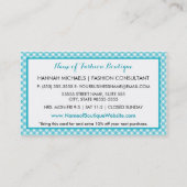 Girly Boutique Aqua Gingham Cute Pearls Rose Bow Business Card (Back)