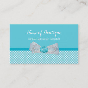 Girly Boutique Aqua Gingham Cute Pearls Rose Bow Business Card