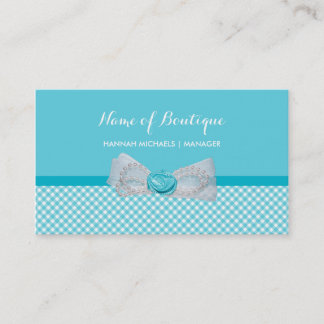 Girly Boutique Aqua Gingham Cute Pearls Rose Bow Business Card