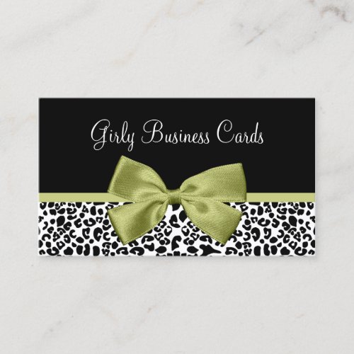 Fall Fashion Leopard Print And Linden Green Ribbon Business Card Templates