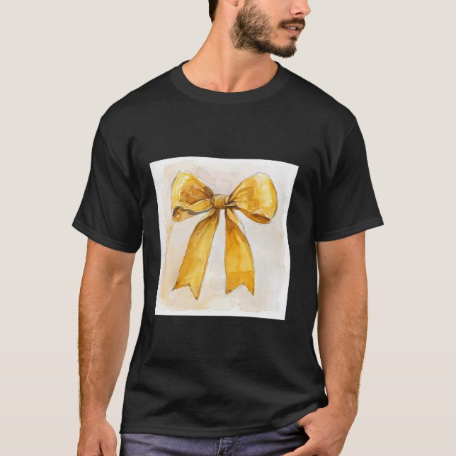 Girly Bow in Watercolor coquette Aesthetic golden  T-Shirt (Front)
