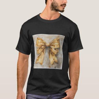Girly Bow in Watercolor coquette Aesthetic golden  T-Shirt