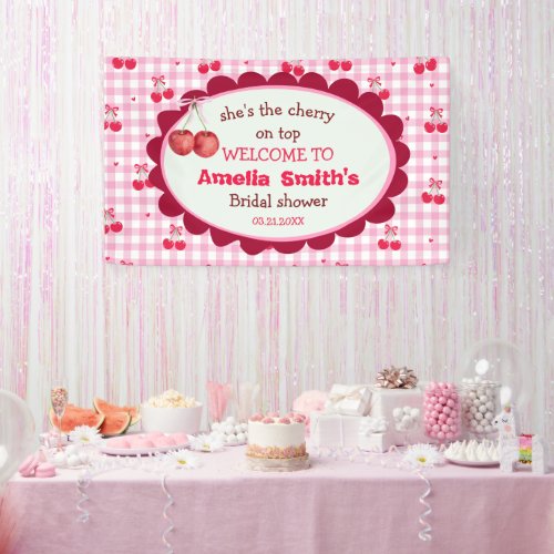 girly bow She’s the Cherry on Top Bridal Shower Banner