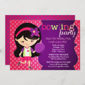 Girly Bowling Birthday Party Invitation (Front/Back)
