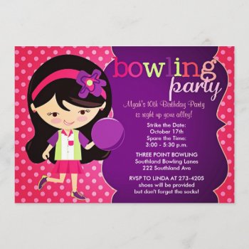 Girly Bowling Birthday Party Invitation by Jujulili at Zazzle