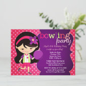 Girly Bowling Birthday Party Invitation (Standing Front)