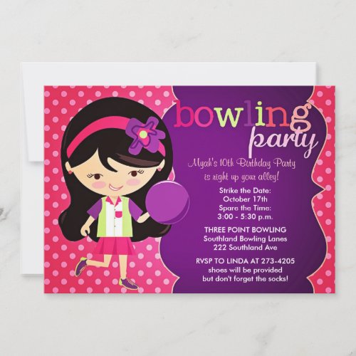 Girly Bowling Birthday Party Custom Announcement