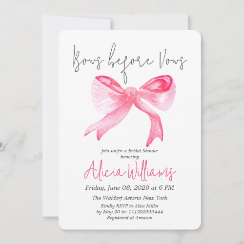 Girly Bows before Vows Ribbon Pink Bridal Shower Invitation