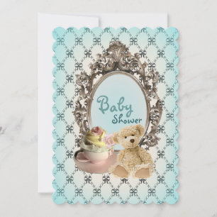 girly bows teddy bear baby shower invitations