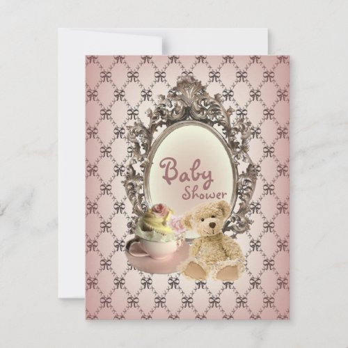 vintage teddy country baby shower invitations
