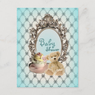 girly bows teddy bear baby shower invitations