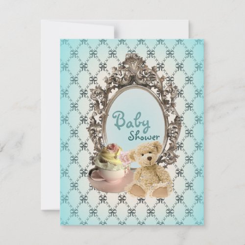 vintage teddy country baby shower invitations