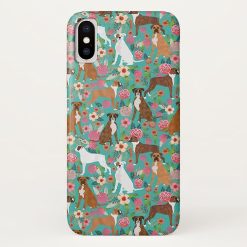 Girly Boxer Dog Floral Pattern iPhone XS Case