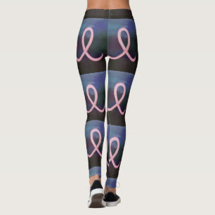 Girly Breast Cancer Awareness Ribbon Abstract Art Leggings