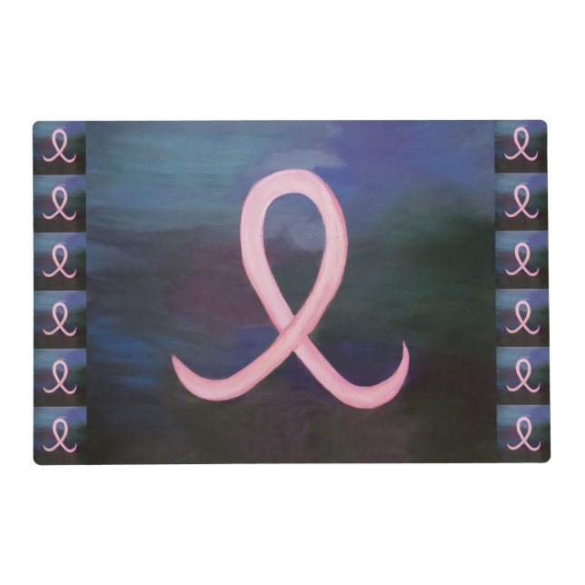 Girly Breast Cancer Awareness Ribbon Abstract Art Placemat (Front)