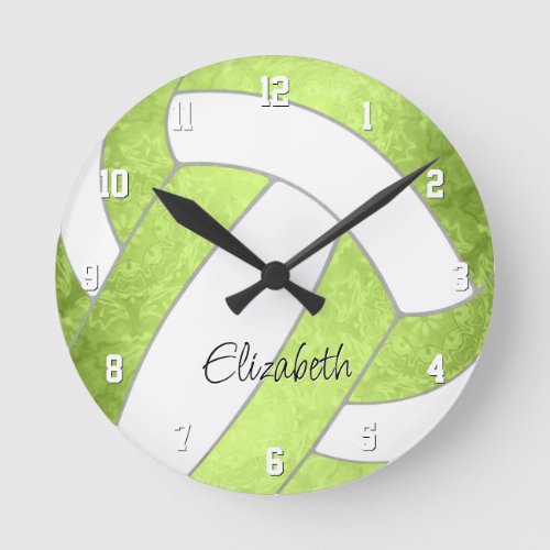 girly bright lime green custom volleyball decor round clock