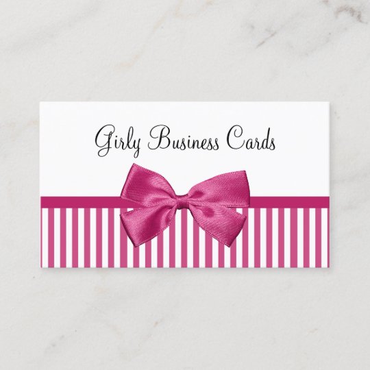 Girly Bright Pink And White Stripes Cute Pink Bow Business