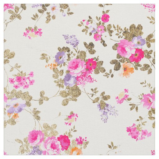 Girly bright pink gold country boho floral fabric
