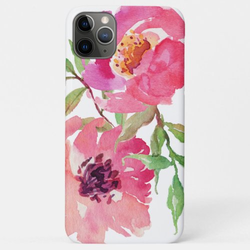 Girly Bright Pink Watercolor Floral Pattern iPhone 11 Pro Max Case