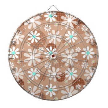 Girly Brown Daisy Flower Pattern Cute Aqua Dots Dartboard With Darts by PhotographyTKDesigns at Zazzle