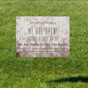 Girly Brown Glittery We Are Open Salon COVID SAFE Sign