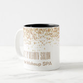 Girly Brownish Glittery Luxury Beauty Salon Two-Tone Coffee Mug (Front Left)