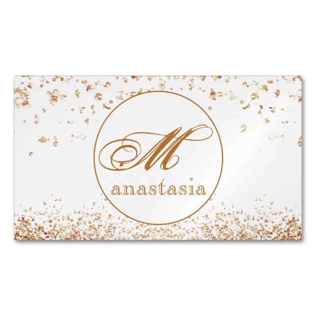 Girly Brownish Glittery Luxury Monogram Salon Business Card Magnet (Front)