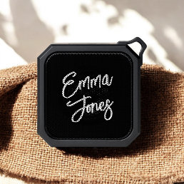 Girly Brush Calligraphy Monogram Black Bluetooth Speaker