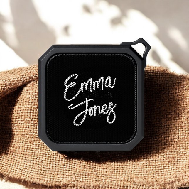 Girly Brush Calligraphy Monogram Black Bluetooth Speaker (Creator Uploaded)