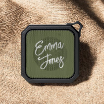 Girly Brush Calligraphy Monogram Green Bluetooth Speaker