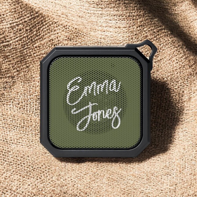 Girly Brush Calligraphy Monogram Green Bluetooth Speaker (Creator Uploaded)