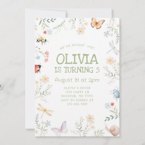 Girly Bugs Birthday Insect Nature Theme Invitation