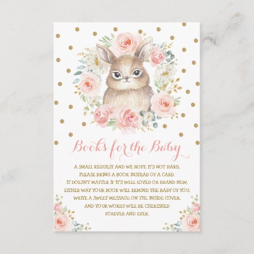 Girly Bunny Baby Shower Blush Floral Bring a Book Enclosure Card