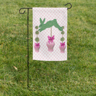 Girly Bunny Rabbit Pink Ginger Jars Topiary Garden Flag