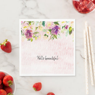 Girly Burgundy Pink Watercolor Floral Animal Print Napkins