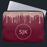 Girly Burgundy Rose Gold Glitter Drips Monogrammed Laptop Sleeve<br><div class="desc">Girly Blush Pink - Rose Gold and Black Faux Glitter Drips and Sparkle Elegant Monogrammed Initials Case. This case can be customized to include your initial and first name.</div>